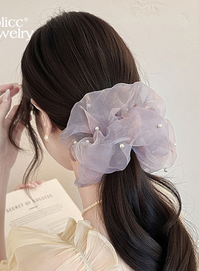 紫色网纱珍珠发圈女高级感发绳巨好看的韩系发饰2026新款头饰头花