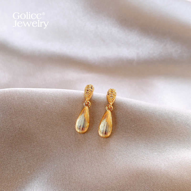 古里雅金色水滴微镶耳环高级感