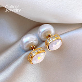 白色珍珠方糖锆石前后式 耳钉巨好看独特漂亮耳饰品 耳环女2026新款