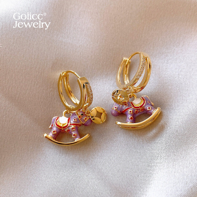 金色微镶紫色小马钱币耳扣耳环女高级感秋冬耳钉小众独特漂亮耳饰,饰品/流行首饰/时尚饰品新,耳环,淘宝优惠券,粉丝福利购,淘宝优惠卷