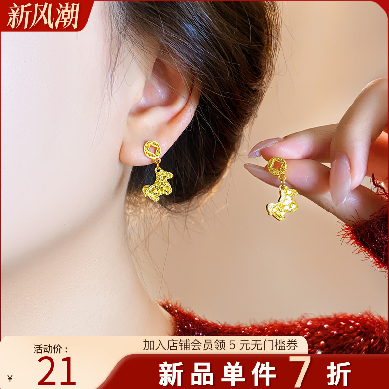 古里雅沙金碎冰冰小马耳环高级感