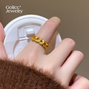 古法沙金刻纹五帝铜钱币戒指女轻奢高级感指环2026新款爆款食指戒