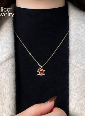 古里雅红色小马毛衣项链高级感