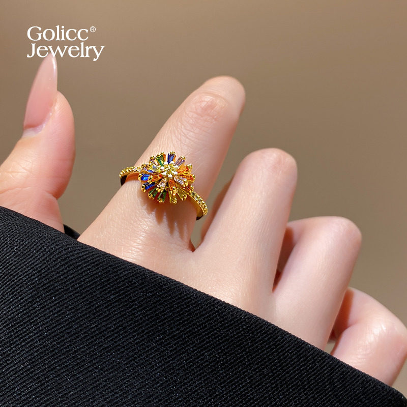 古里雅彩色锆石戒指开口戒高级感