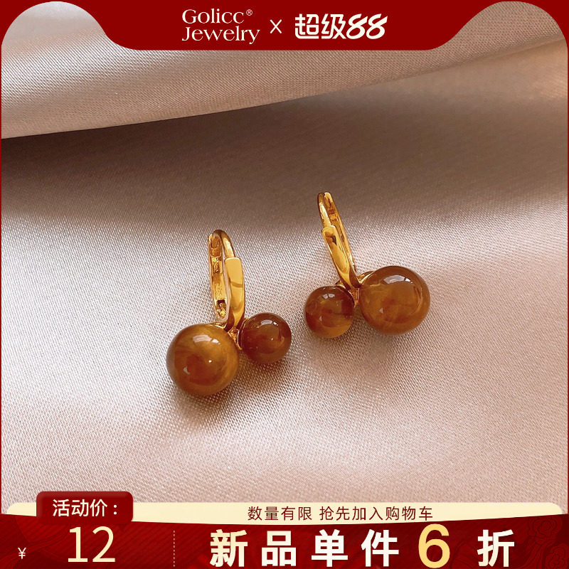 古里雅复古琥珀色轻奢耳环高级感