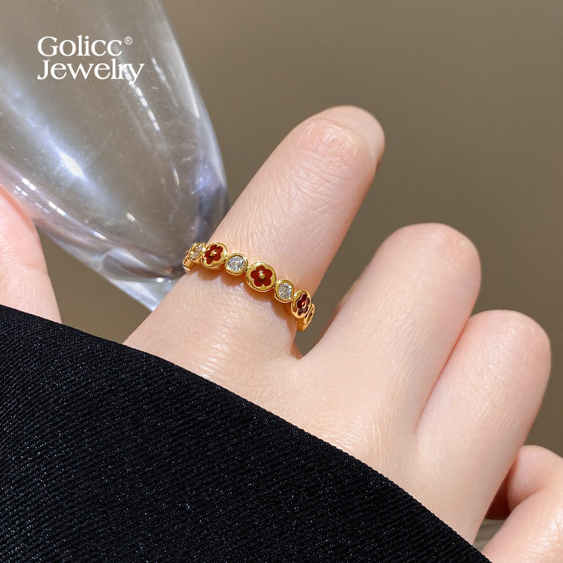 金色锆石花朵戒指女轻奢高级感开口戒2026新款爆款指环小众食指戒