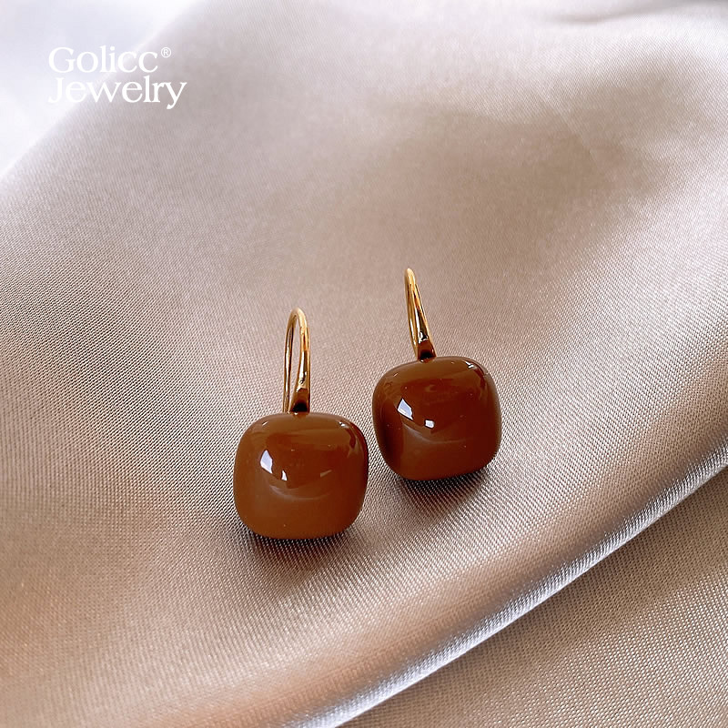 古里雅美拉德咖色方糖耳钉高级感