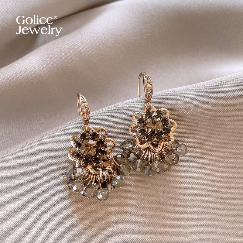 灰水晶花朵耳钩耳环女2026新款爆款高级感轻奢耳钉适合冬天的耳饰,饰品/流行首饰/时尚饰品新,耳环,淘宝优惠券,粉丝福利购,淘宝优惠卷