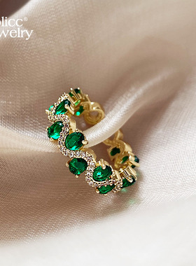 旺财祖母绿色戒指女式招财指环高级感食指戒偏财尾戒2026新款爆款