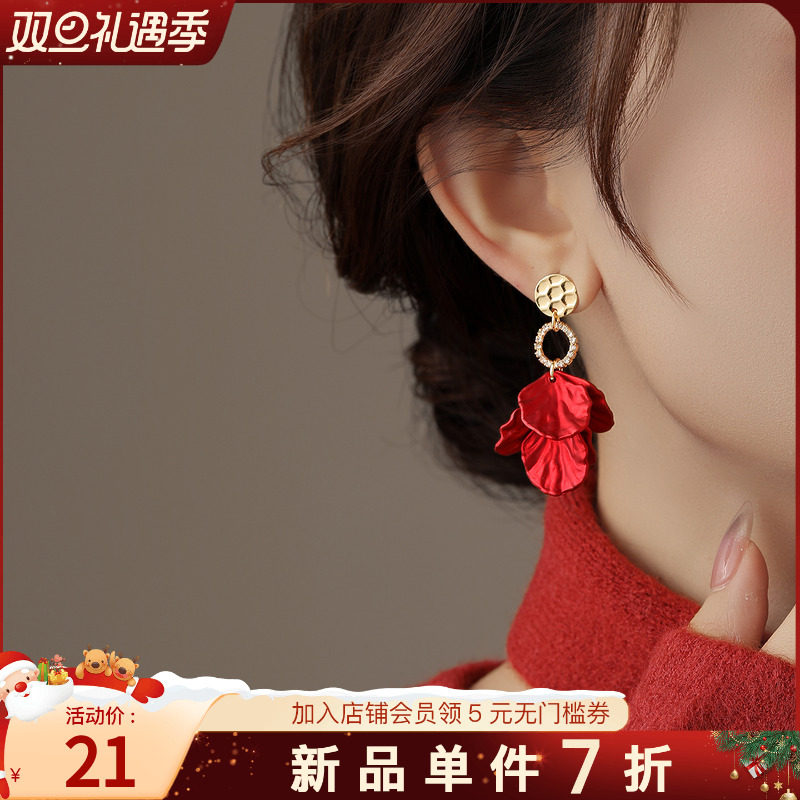 古里雅金色花瓣流苏耳坠高级感