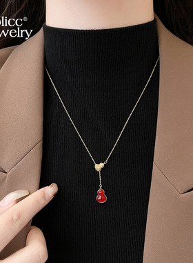 古里雅红色葫芦吊坠项链高级感