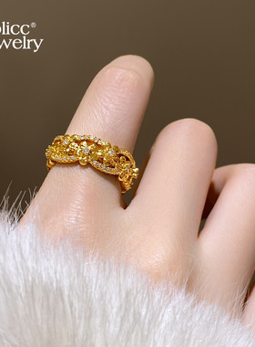 古里雅古法沙金微镶戒指高级感