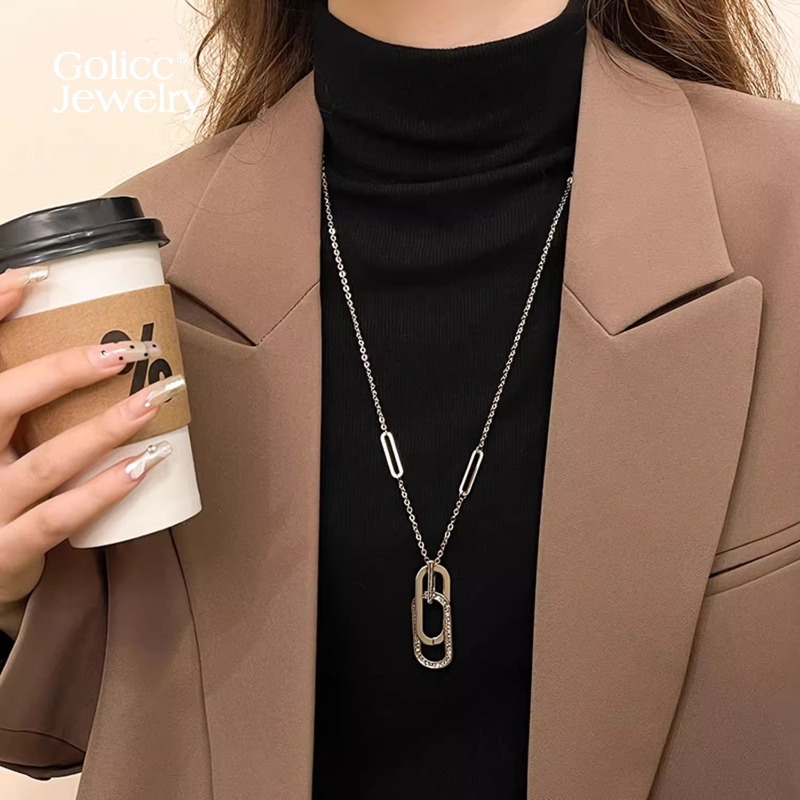 古里雅微镶双环扣长款项链高级感