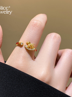 古里雅锆石微镶小马戒指高级感