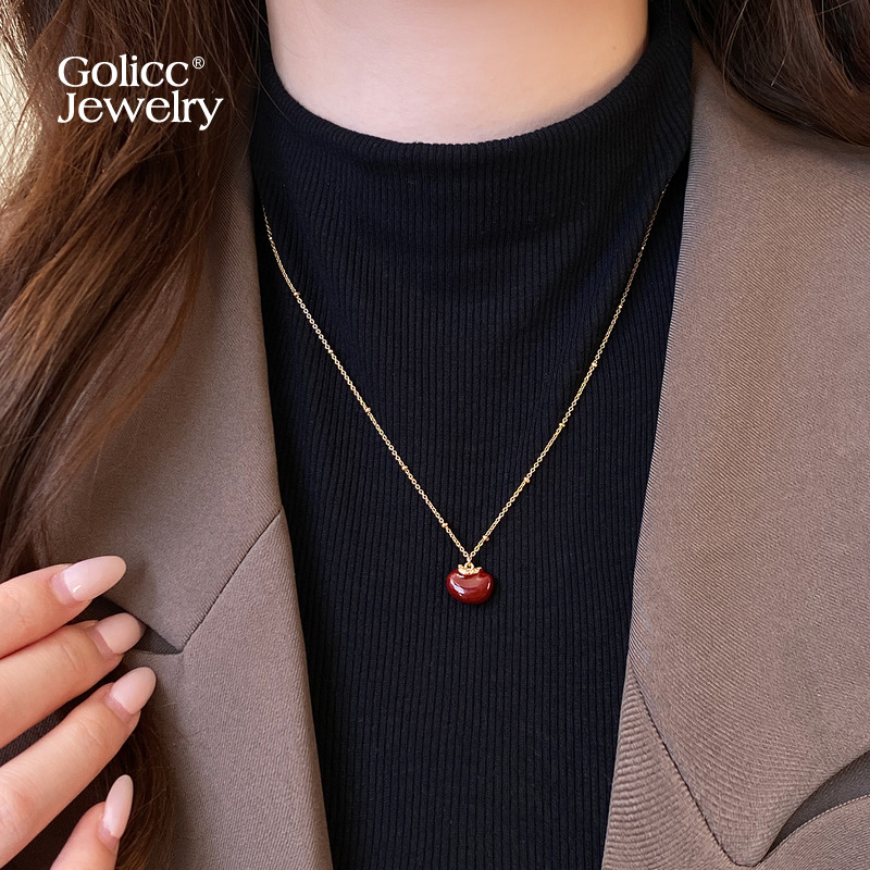 古里雅红豆珍珠吊坠项链高级感