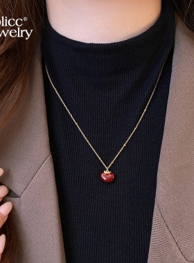 古里雅红豆珍珠吊坠项链高级感