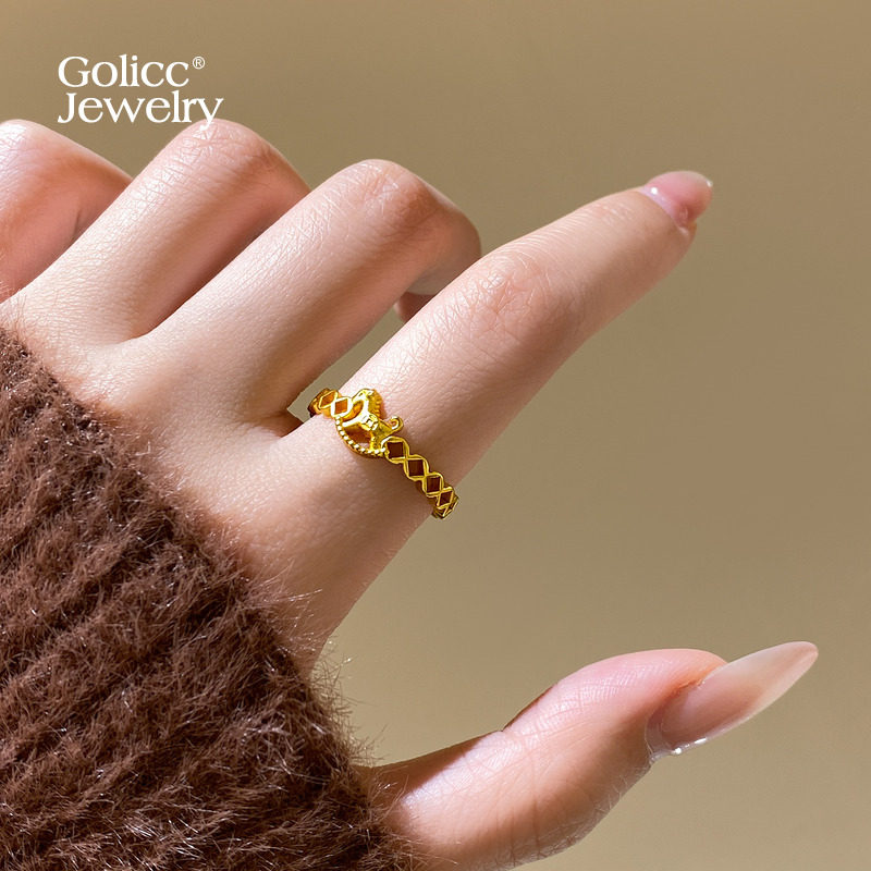 古里雅沙金小马钱币戒指高级感