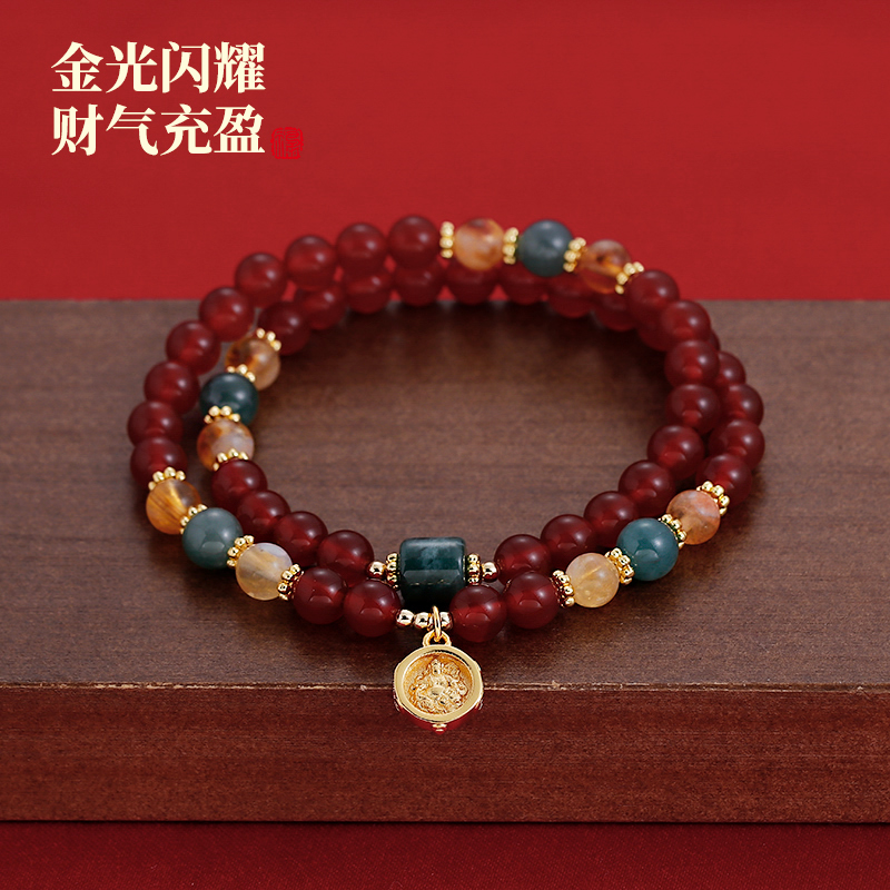 马年本命年双层叠戴红色玛瑙串珠佛牌手链女轻奢小众精致手串手饰