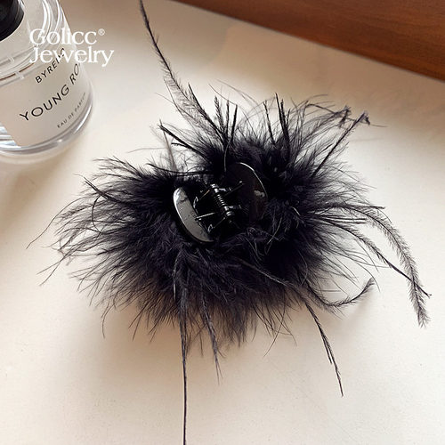 高马尾羽毛抓夹小号高级感