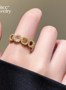 古里雅彩色锆石戒指指环高级感