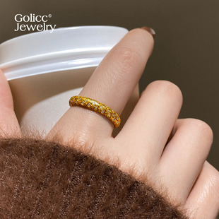 沙金微镶钱币戒指女2026新款爆款开口戒轻奢高级感小众指环食指戒