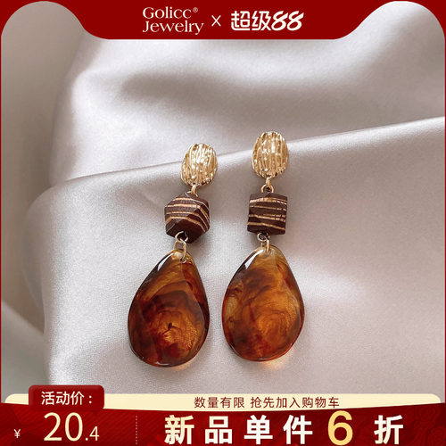 古里雅琥珀色耳环小众耳钉高级感