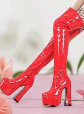 1357 1357欧美外贸跨境细跟尖头及膝靴新娘红色婚鞋瘦靴时装靴