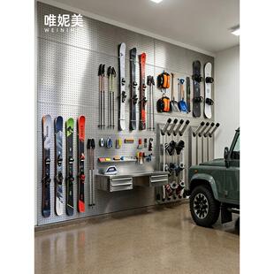 洞洞板滑雪收纳置物架玄关定制墙上墙面金属备包单板造型墙雪具架