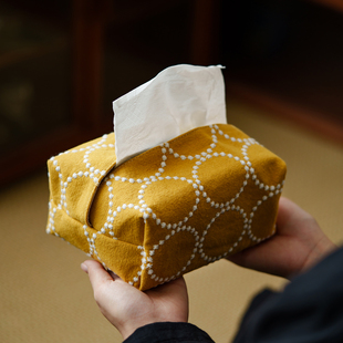 皆川明日式 饰 布艺刺绣纸巾盒茶道配件家用纸巾套茶桌抽纸盒桌面装