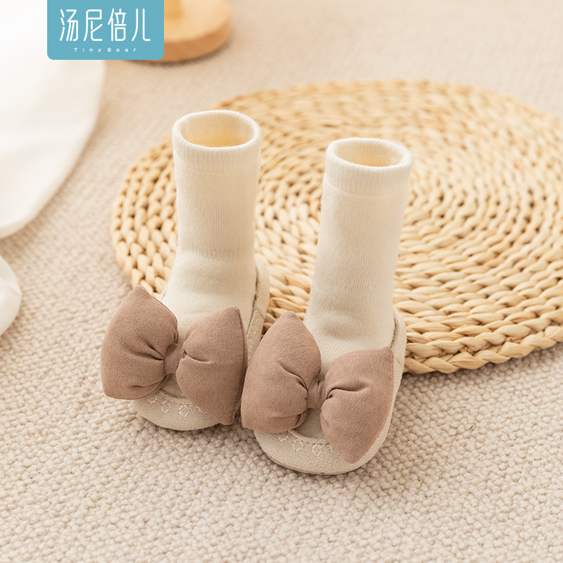 汤尼倍儿婴儿学步鞋袜秋冬季地板袜宝宝中筒加厚毛圈步前软底棉袜