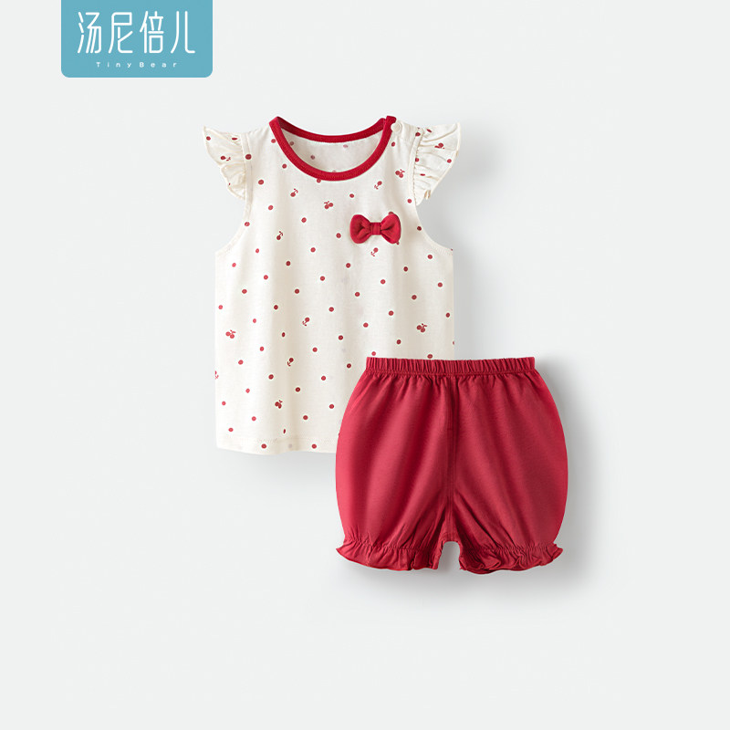 汤尼倍儿女宝宝短袖套装夏季薄款花边短裤婴儿纯棉分体外出两件套,童装/婴儿装/亲子装,套装,淘宝优惠券,粉丝福利购,淘宝优惠卷