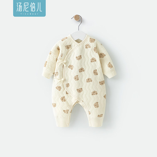 汤尼倍儿新生儿系带连体衣夹丝棉