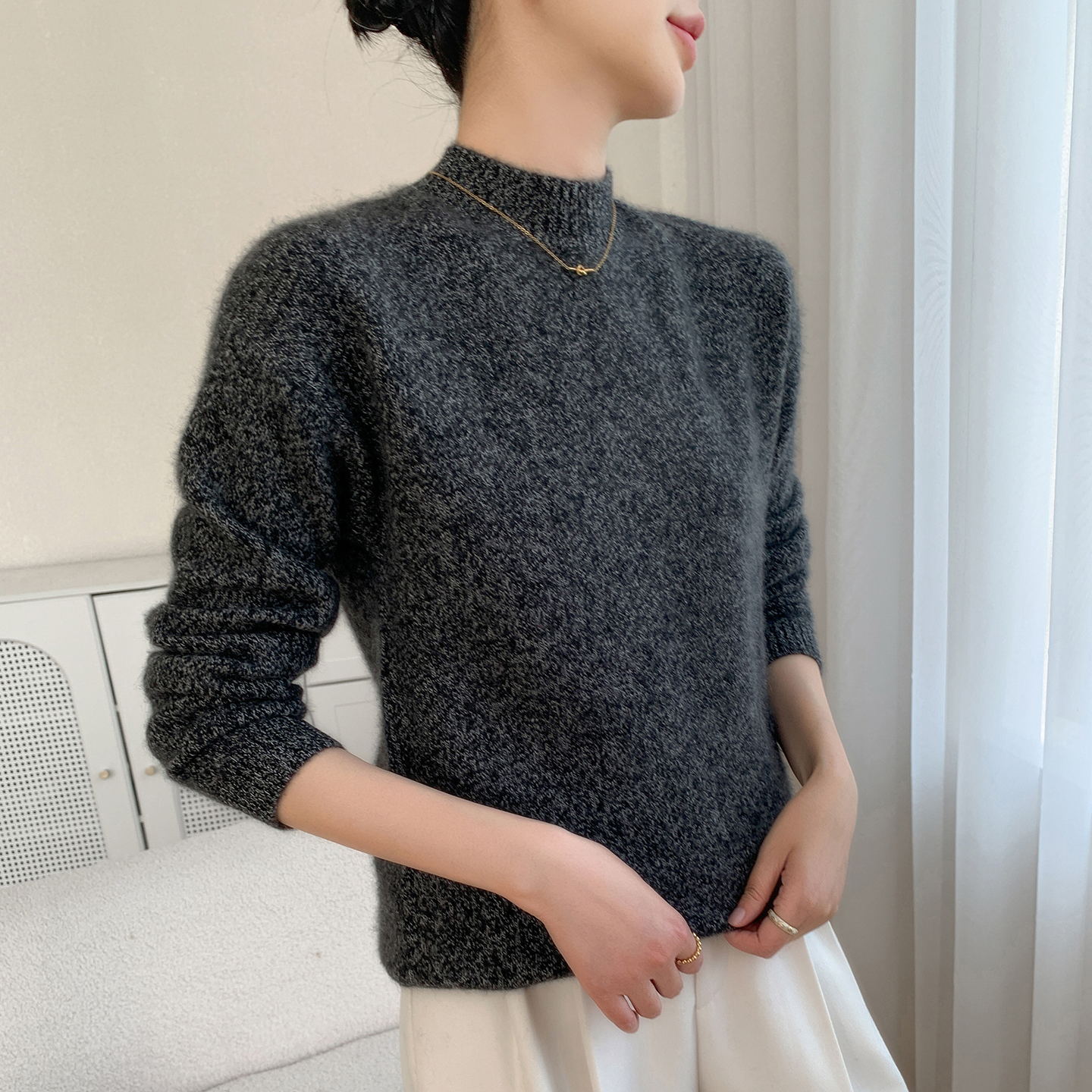 山羊绒半高领针织衫保暖打底毛衣