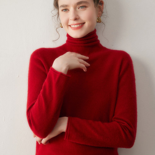 一线成衣堆堆领山羊绒针织衫卷边