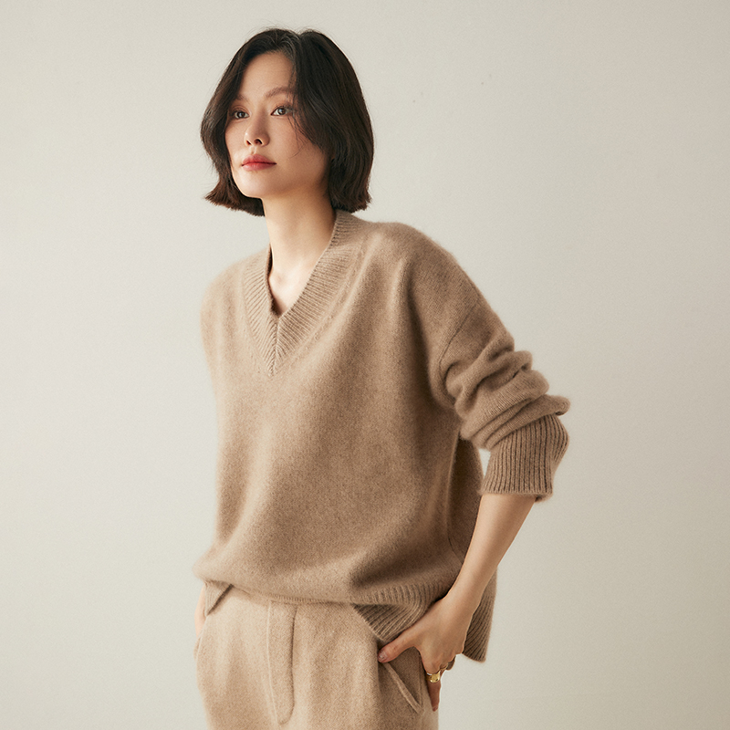 五针加厚baby小山羊绒衫女V领