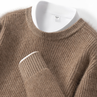 重磅元宝针圆领男士针织套头毛衣25秋冬新款双股保暖宽松山羊绒衫