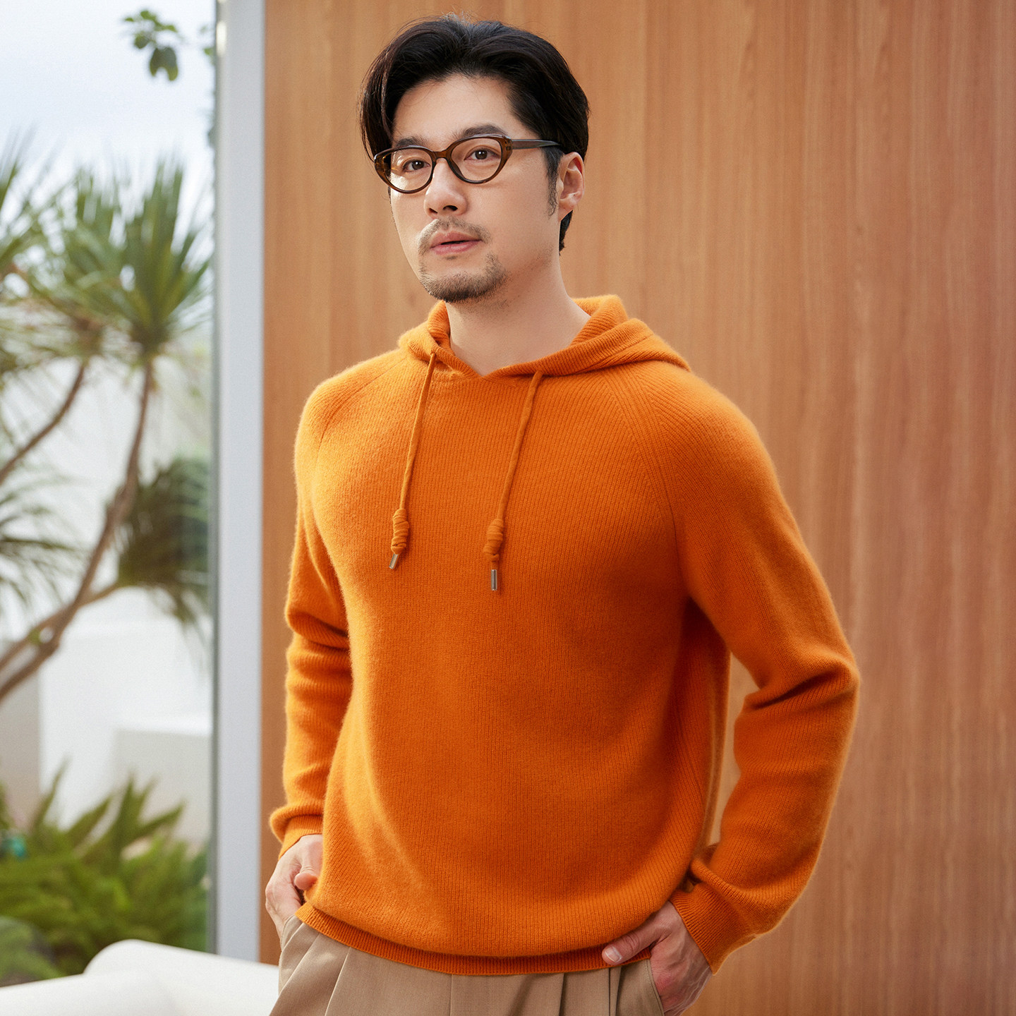 【100%纯山羊绒】男士连帽套头毛衣宽松保暖卫衣26秋冬加厚针织衫