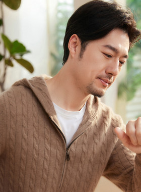 100%纯山羊绒男士加厚拉链开衫