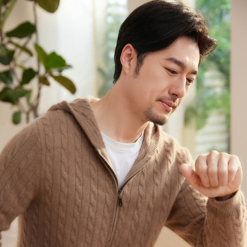 100%纯山羊绒男士加厚拉链开衫