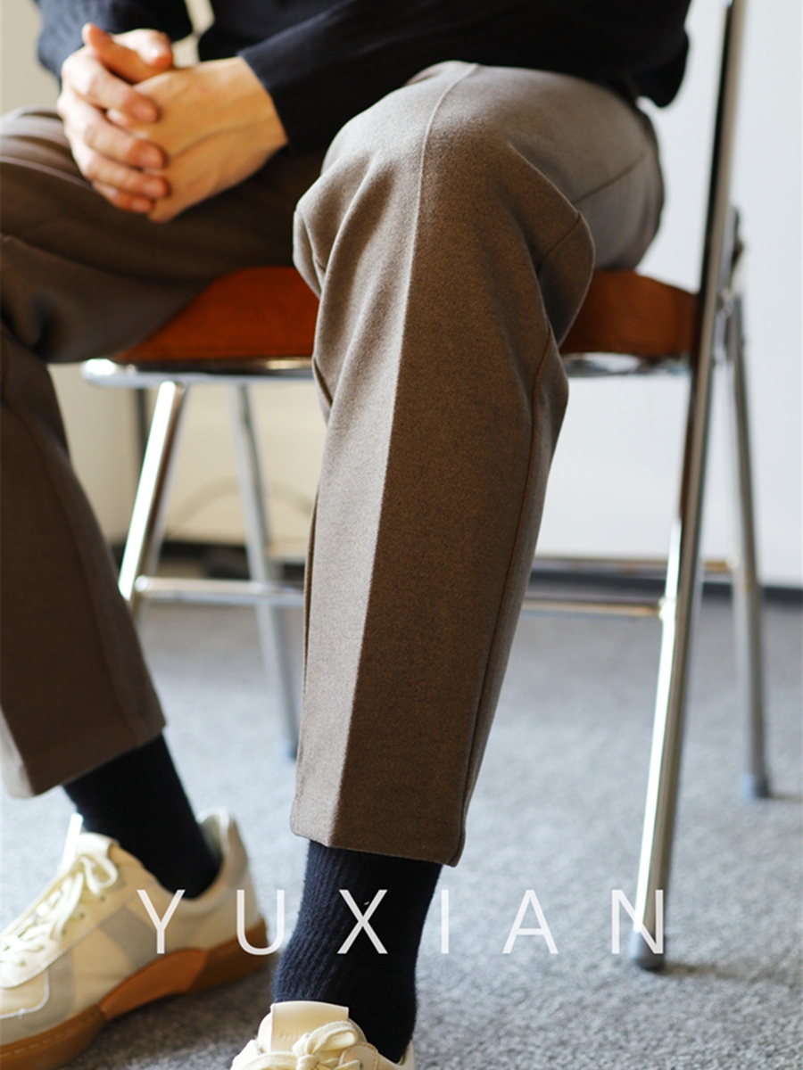 YUXIAN余闲春秋毛呢长九分裤西裤直筒宽松男基础加厚垂感商务修身