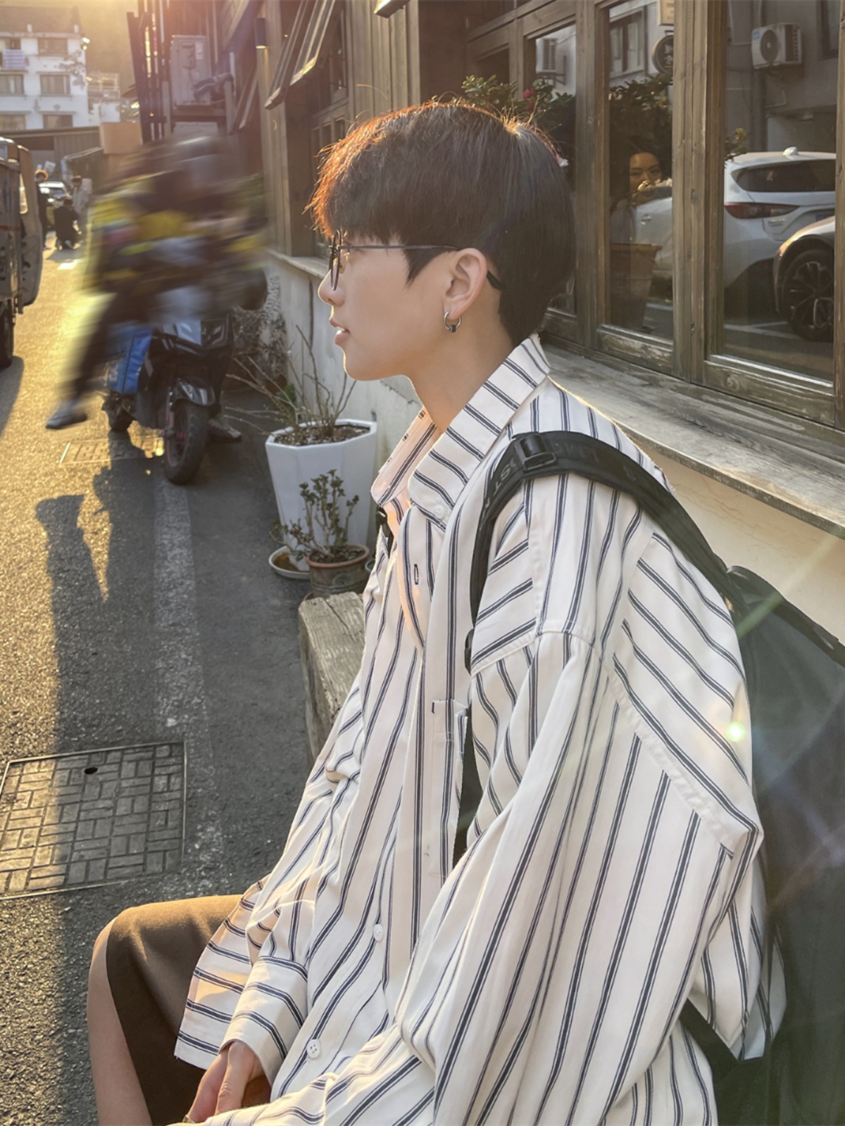 日系cityboy衬衫男秋季高级感痞帅长袖衬衣美式复古条纹休闲外套