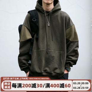 430克重磅高密度针织加厚卫衣男秋冬复古色宽松连帽加绒套头外套