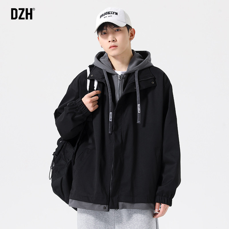 男生假两件外套男春季衣服休闲春装卫衣2026新款夹克潮牌上衣男装