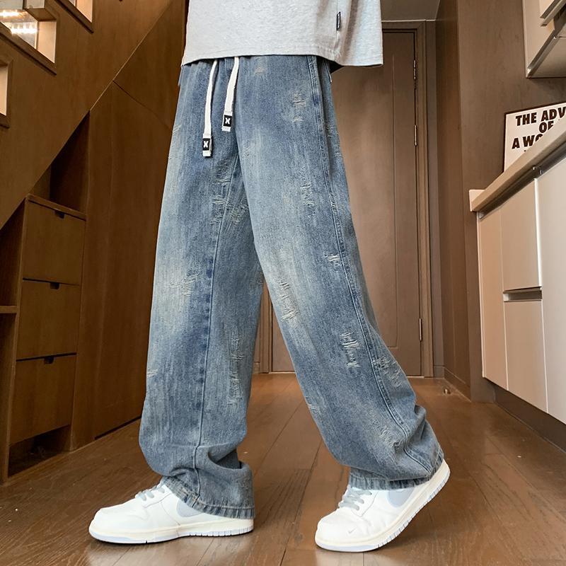 春秋季牛仔裤12岁男孩初中生学生直筒休闲长裤青少年大童春夏裤子