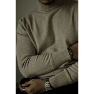 柴米美式复古半高领保暖黑色毛衣男士内搭针织打底衫毛衫阿美咔叽