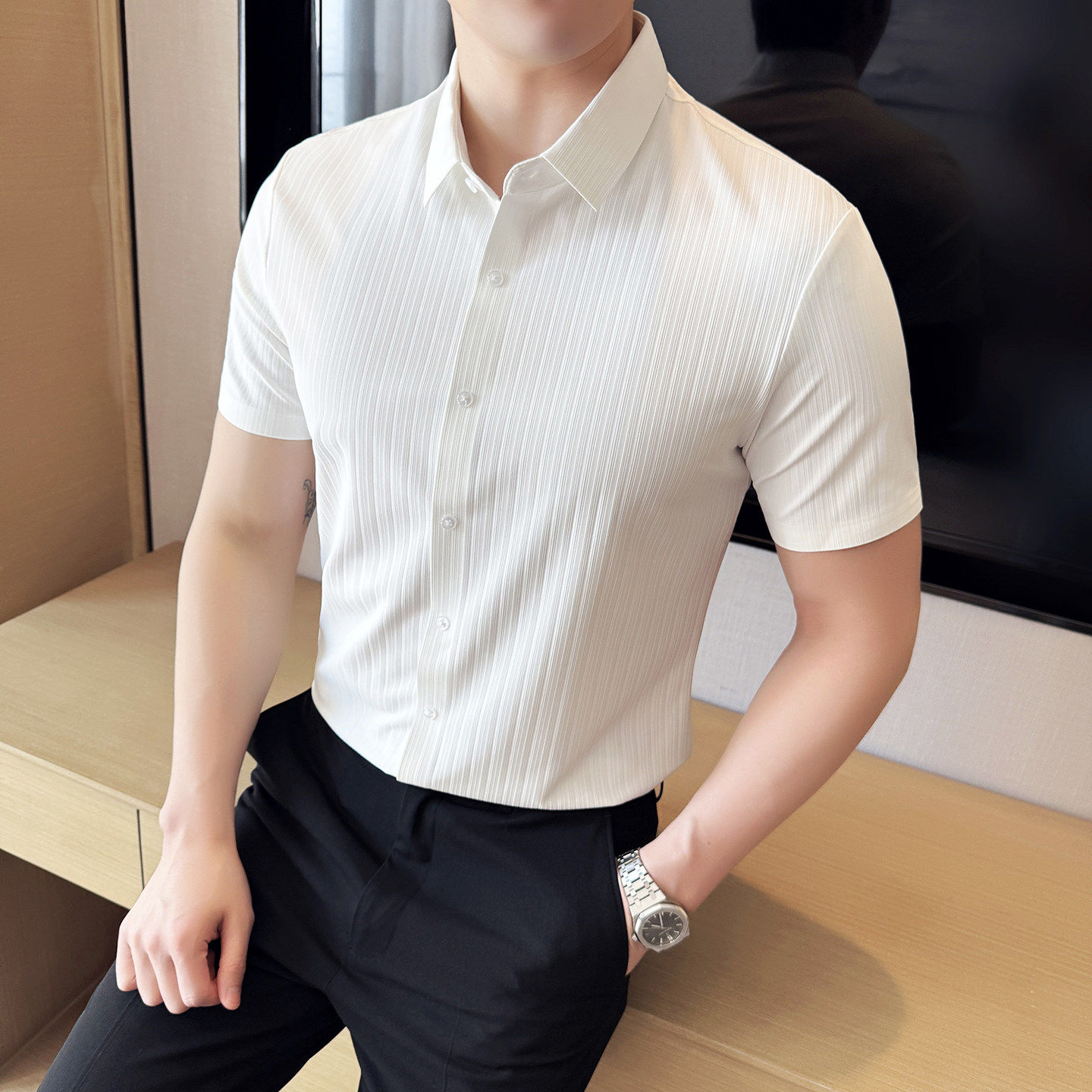 衬衫男士短袖垂感抗皱202