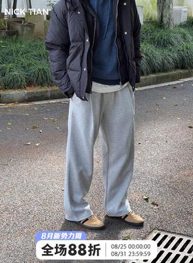 Nick Tian 春秋款美式休闲灰色直筒运动裤男生宽松阔腿百搭卫裤