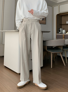 Hualun春季垂感休闲西裤男高级感宽松直筒裤子潮流百搭松紧腰男裤