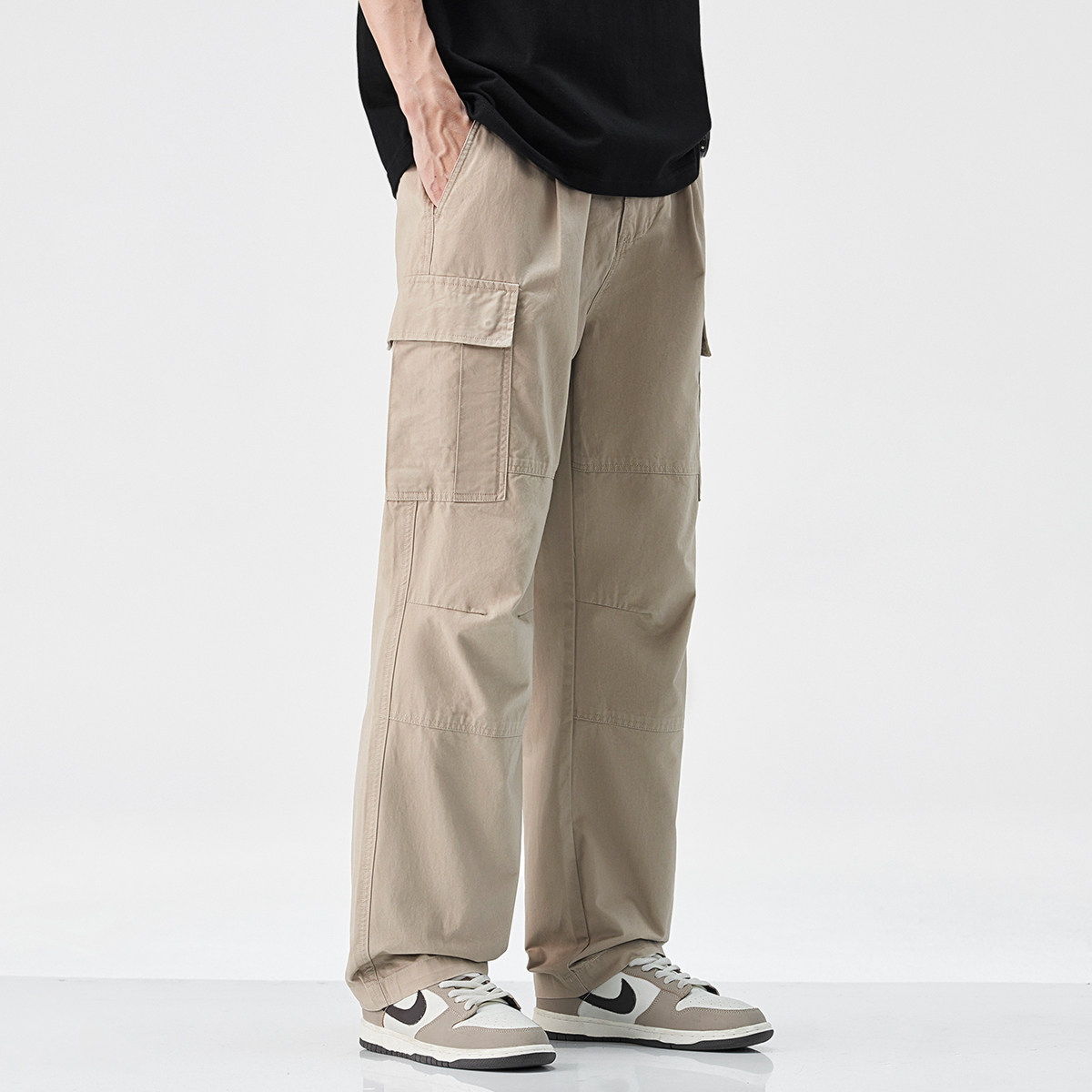 夏季薄款纯棉多口袋工装裤男士宽松直筒美式2025户外机能休闲裤子