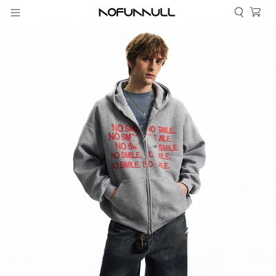 NOFUNNULL 400g重磅美式复古字母印花开衫卫衣男宽松阔版连帽外套